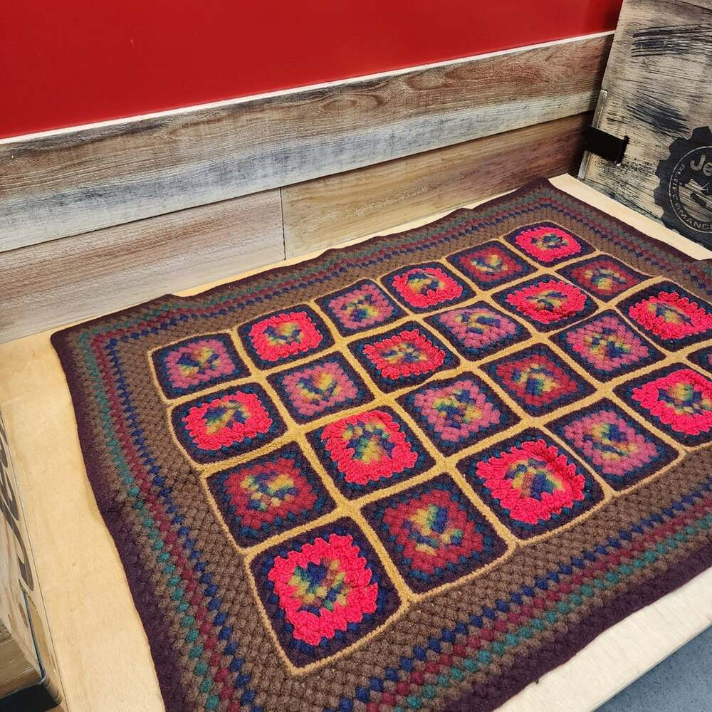 Vintage Handmade Granny Square Blanket Afghan Throw Crochet Multicolor Rug